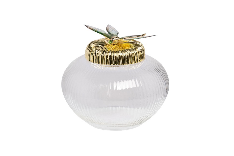 Фото Ваза стеклянная с крышкой со стрекозой d15*14см (TT-00010682) - интернет-магазин МегаТерем в Москве