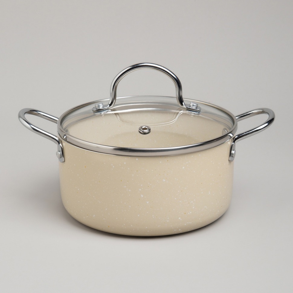 Фото Кастрюля agness с антип. покр.  и стекл. крышкой 1350 мл, 16*8 см (906-261)  - интернет-магазин МегаТерем в Москве