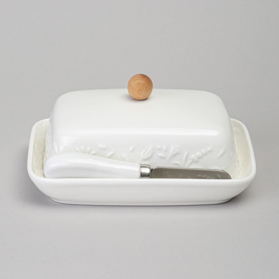 Фото Масленка lefard flowers story с дер. кнопкой, ножом для масла 16,5*12,5*8 см (474-257)  - интернет-магазин МегаТерем в Москве