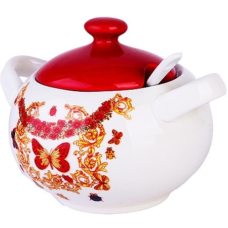 Фото Сахарница с крышкой 375 мл с ложкой Романтика LORAINE (30778) - интернет-магазин МегаТерем в Москве