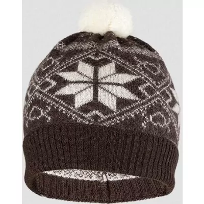 Шапка детская Norveg цвет коричневый с белыми снежинками (текстильный помпон) 7CWU-018 (S) (15349s48759)