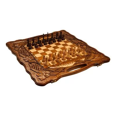 Шахматы + нарды резные "Неркени" 60, с ручкой, Haleyan (47012)