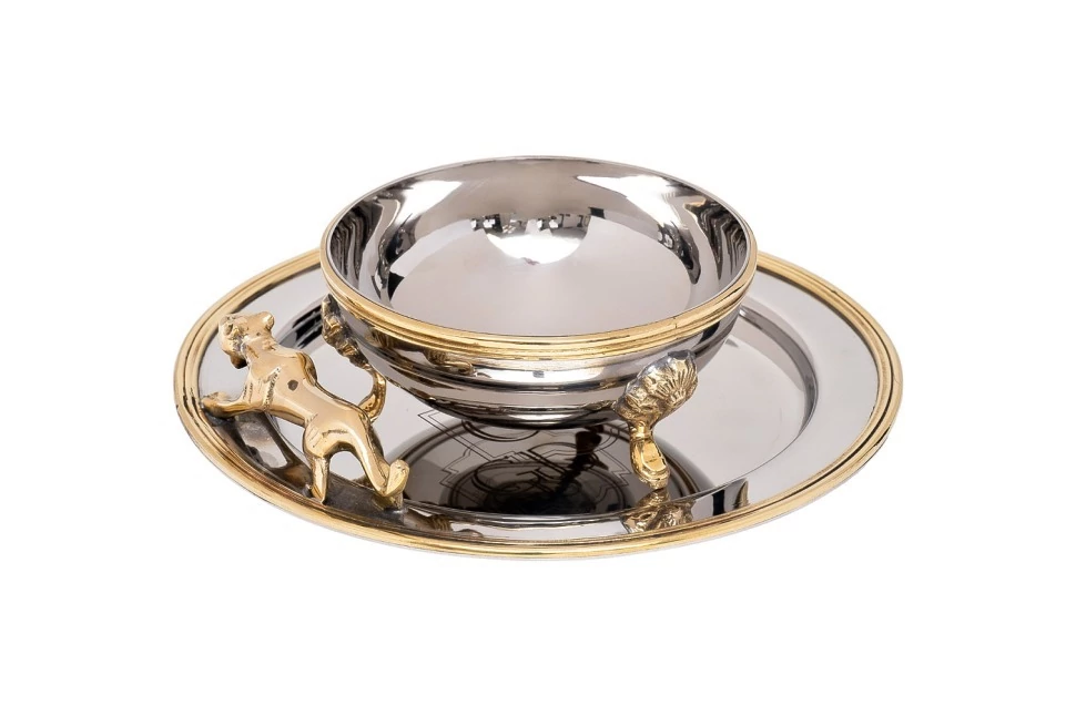 Фото Чаша и поднос Леопард н/ж цвет хром 18*18*5см (TT-00011190) - интернет-магазин МегаТерем в Москве