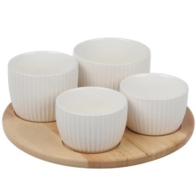 Менажница soft ripples, dual glazing, на деревянной подставке, 4 чаши (77704)