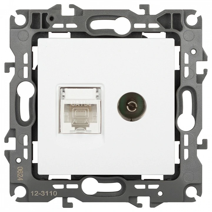 Фото ТВ-розетка и розетка Ethernet RJ-45 без рамки Эра Эра 12 12-3110-01М ER_B0065691 - интернет-магазин МегаТерем в Москве