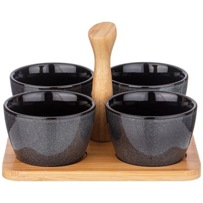 Набор соусников lefard "graphite" 4 шт. 175 мл 19*6.5 см на дер. подставке с ручкой (474-240) 