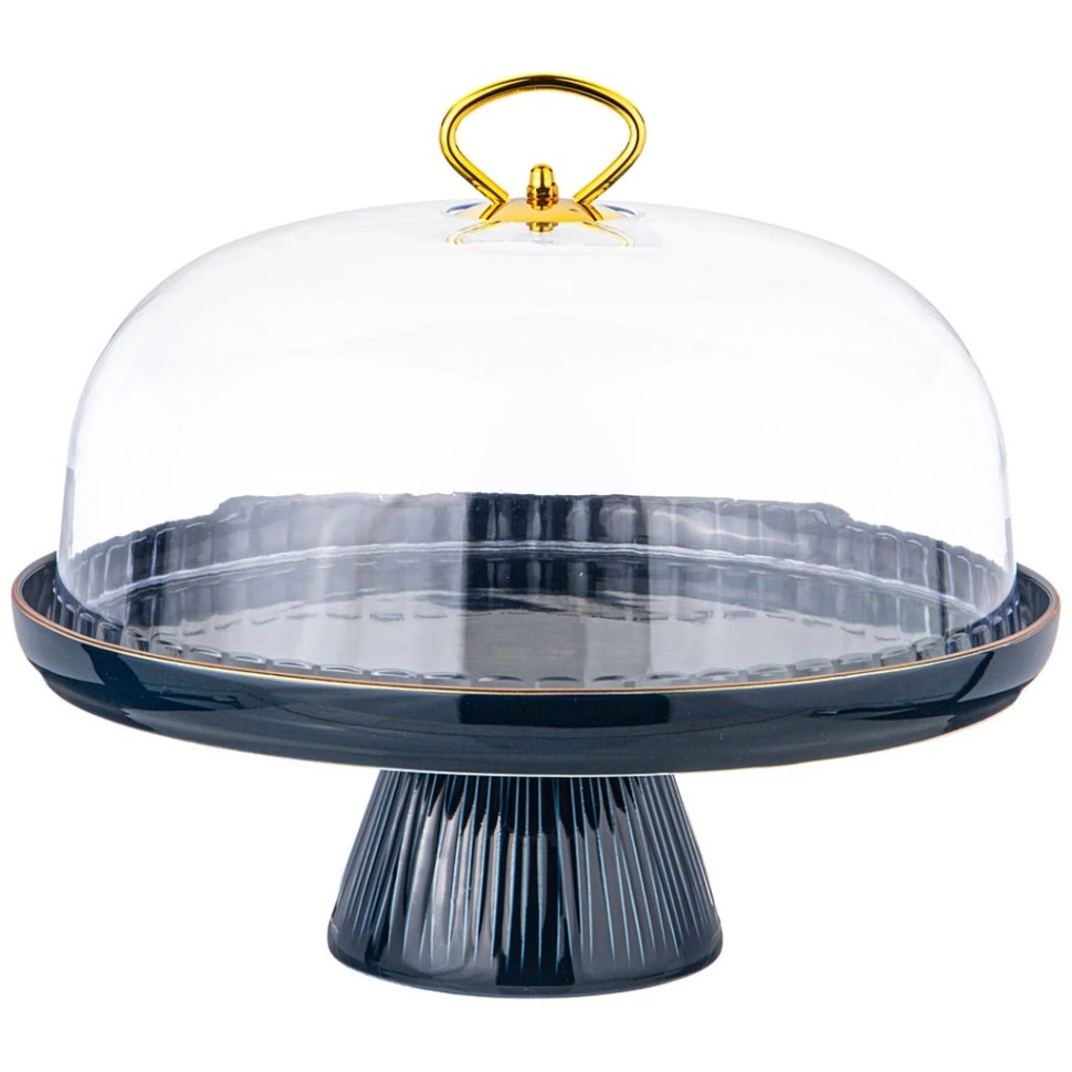 Фото Тортовница lefard herbal на ножке 28*23,5 см с пластиковой крышкой синяя (42-491) - интернет-магазин МегаТерем в Москве