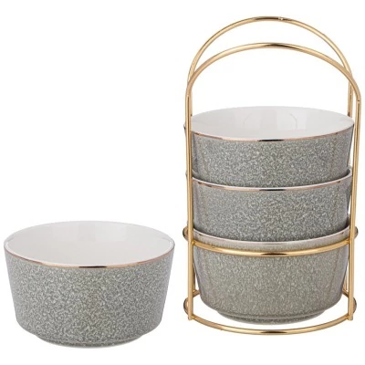 Набор салатников на металл. подставке lefard "grain" 4 шт. 350 мл 11,5*6,5 см мятный (42-527) 