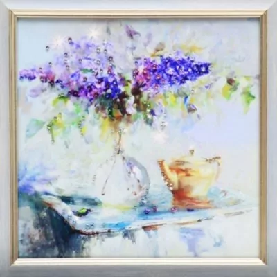 Картина Сиреневое чаепитие с кристаллами Swarovski (1692)