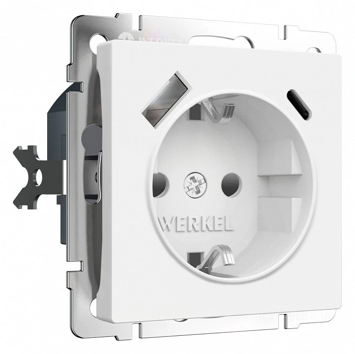 Фото Розетка с заземлением и со шторкой и 2хUSB type A и C, без рамки Werkel белый матовый W1171761 WRK_a069613 - интернет-магазин МегаТерем в Москве