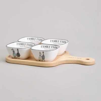 Набор салатников на дерев. подставке lefard "family farm" 5 пр. 30*19*6,7 см (263-1396) 