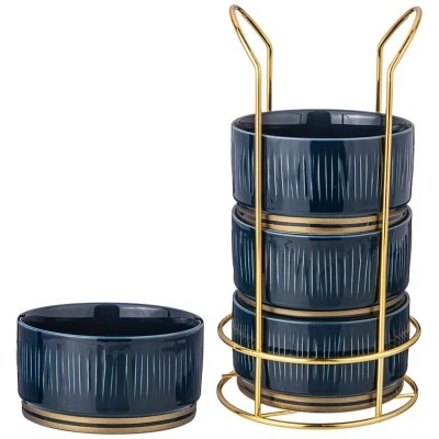 Набор салатников lefard "herbal" на металл. подставке 4 шт. 11,5*6 см 450 мл синий (42-501) 