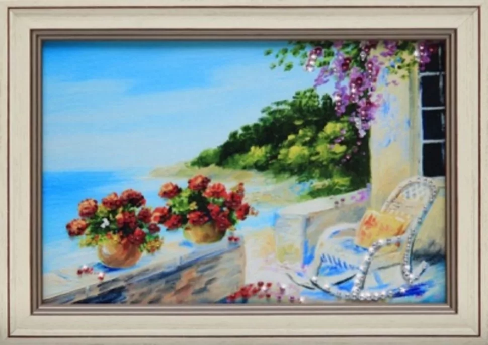 Фото Картина Терраса у моря с кристаллами Swarovski (1687) - интернет-магазин МегаТерем в Москве