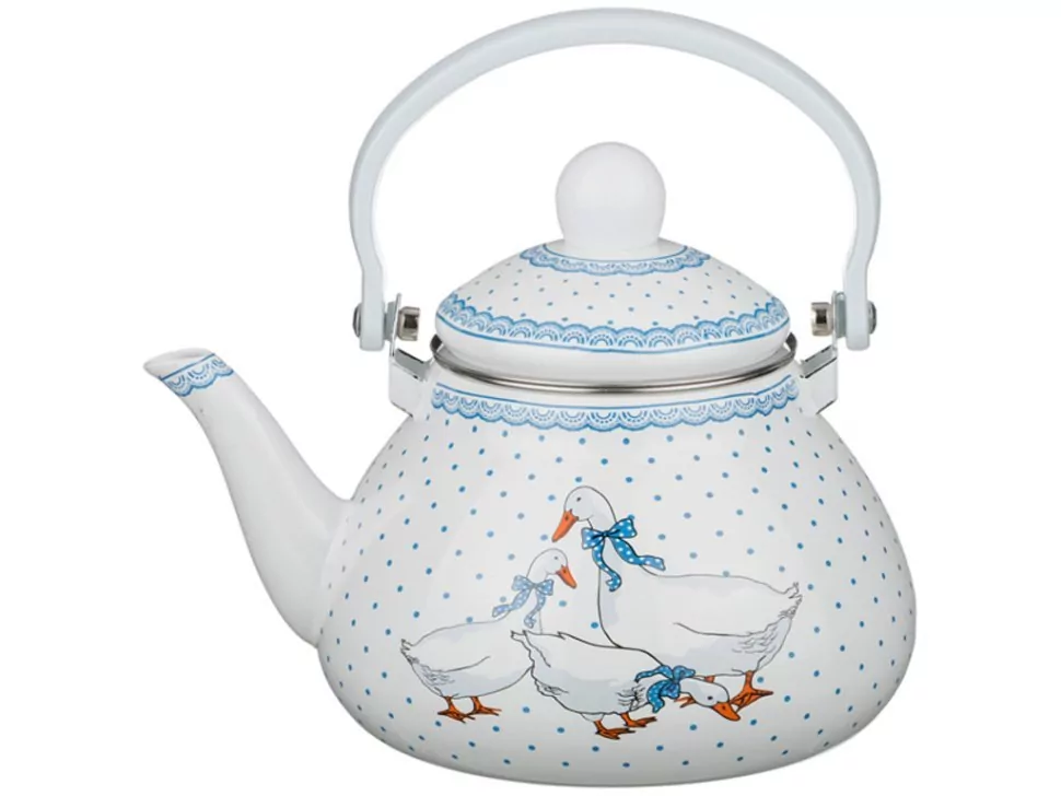 Фото Чайник agness эмалированны со съемным фильтром из нжс, серия гуси 1,3 л. (934-346) - интернет-магазин МегаТерем в Москве