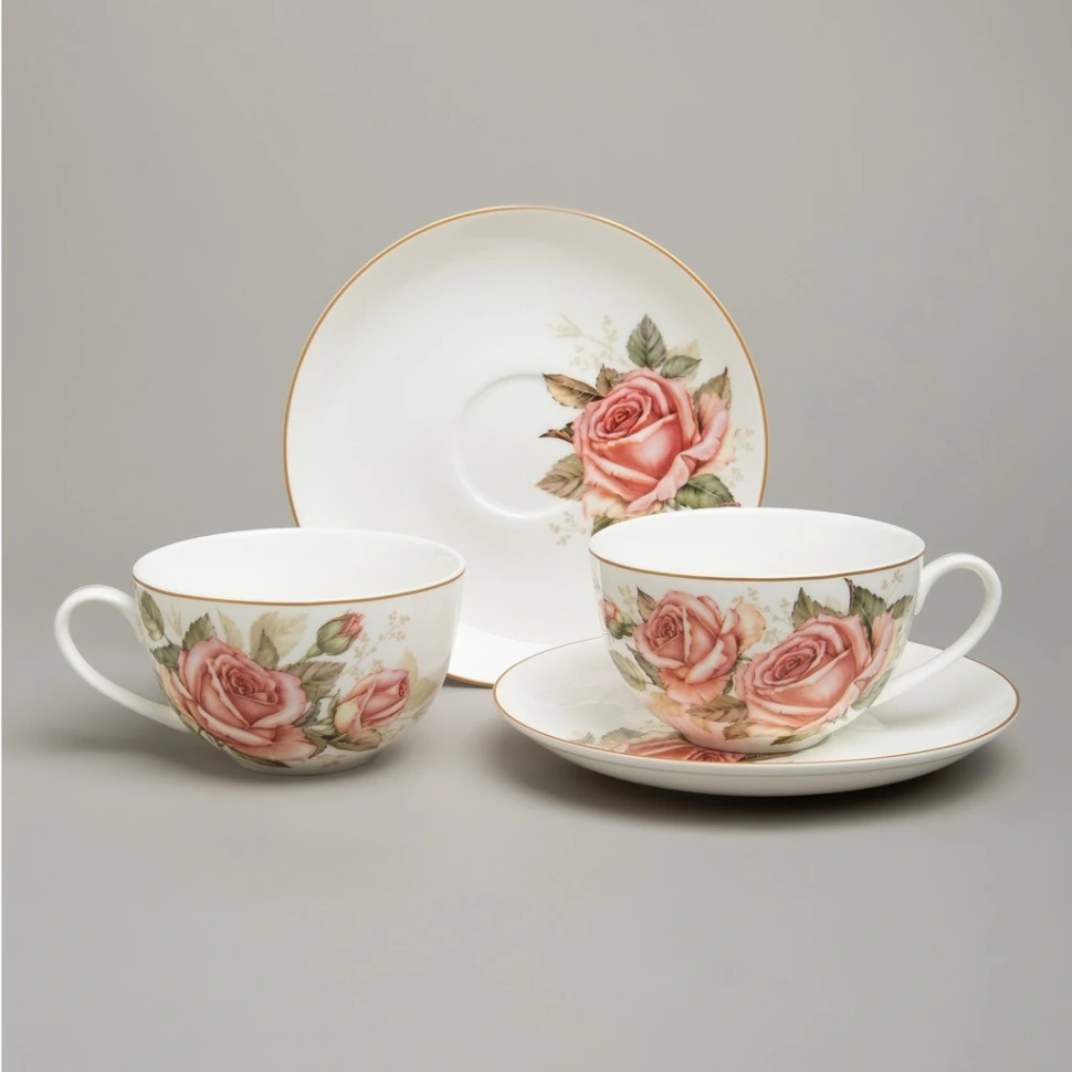 Фото Чайный набор lefard корейская роза на 2 пер. 4 пр. 300 мл (590-679) - интернет-магазин МегаТерем в Москве