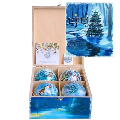 Новогодний набор на 4 шара 2 с кристаллами Swarovski (2224)