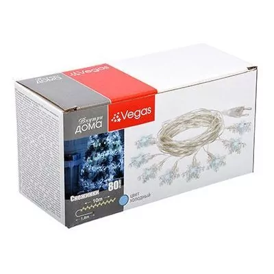 Светодиодная гирлянда для дома (холодный свет) Vegas Снежинки 80 LED, 10 м, 220V 55082 (64452)