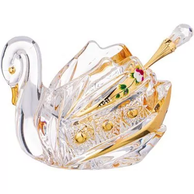 Икорница "лебедь lefard gold glass" 11*7 см. высота=8,5 см. с ложкой (195-123) 