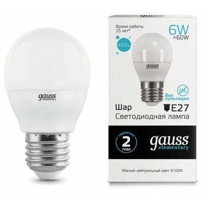 Лампа светодиодная Gauss E27 6Вт 4100K 53226 GA_53226