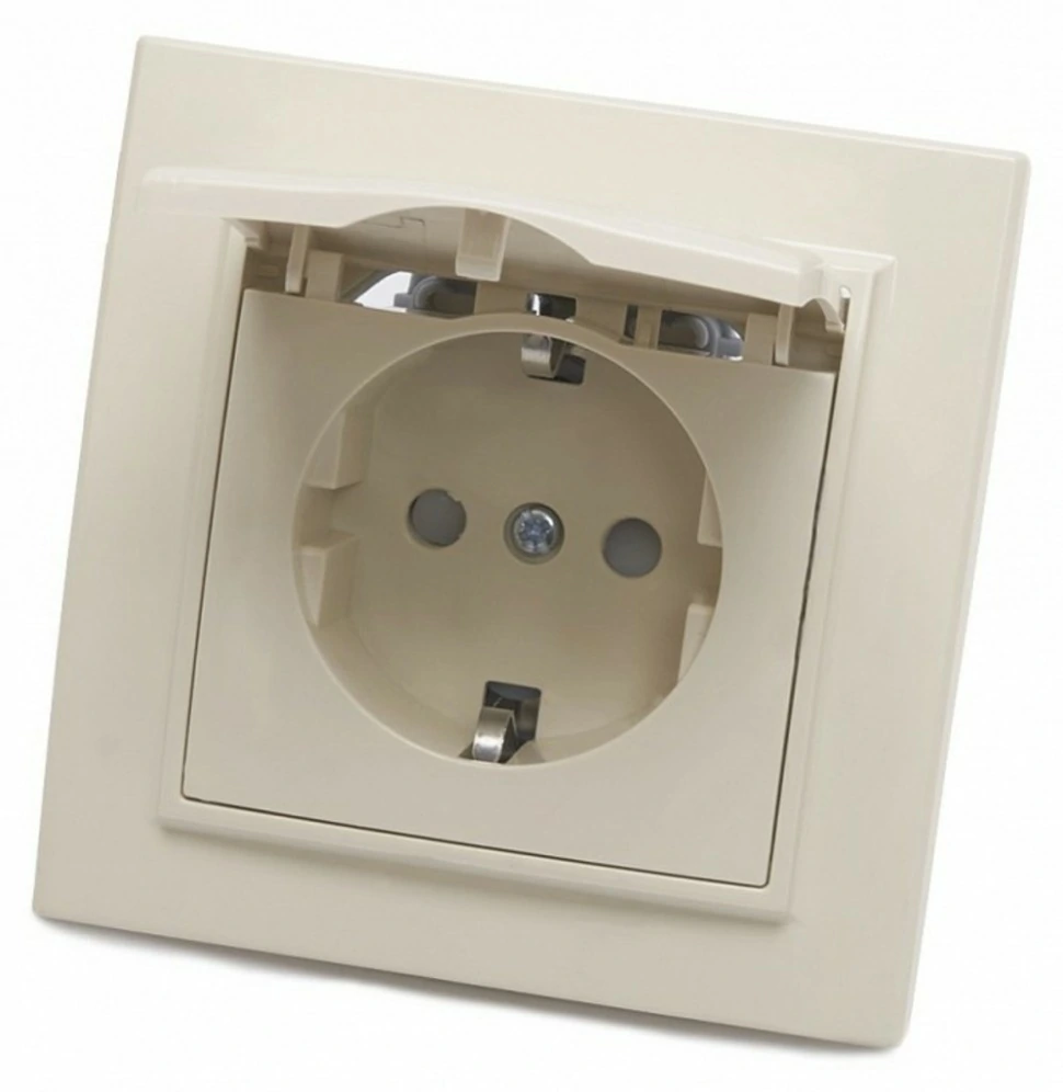 Фото Розетка с заземлением и со шторкой, с крышкой Stekker Эрна 39238 FE_39238 - интернет-магазин МегаТерем в Москве