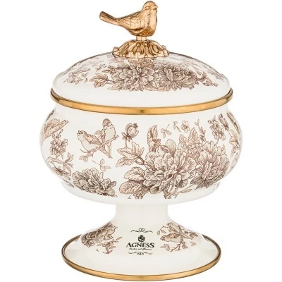 Сахарница agness эмалированная на ножке, серия royal garden 0,85л (950-094) 