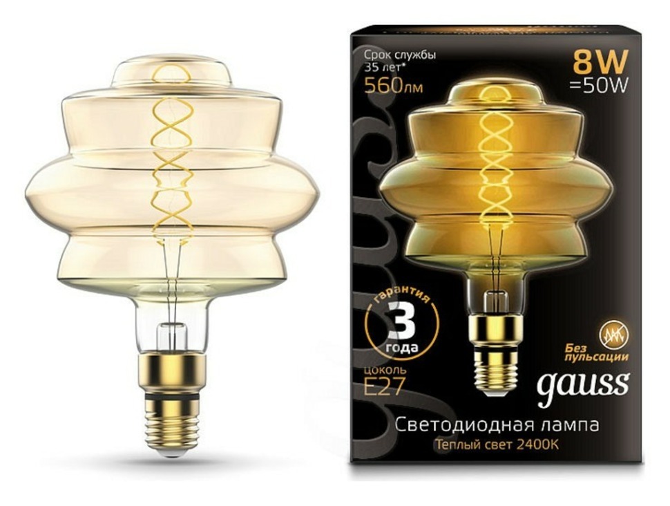 Фото Лампа светодиодная Gauss LOFT Led Vintage Filament Flexible E27 8Вт 2400K 161802008 GA_161802008 - интернет-магазин МегаТерем в Москве