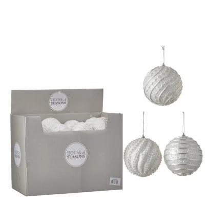 Декор набор шаров o 10см в ассорт. белый 3 вида дисплей 1045657 (комплект 24 шт.) (83816) 