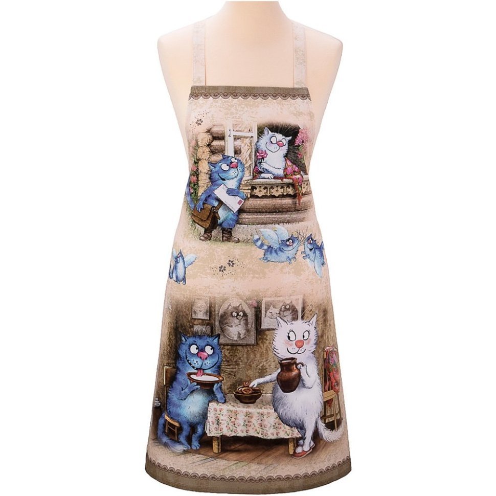 Фото Фартук синие коты. любовь моя, 60х70 см,100% хлопок,твил, беж Lefard (850-719-7) - интернет-магазин МегаТерем в Москве