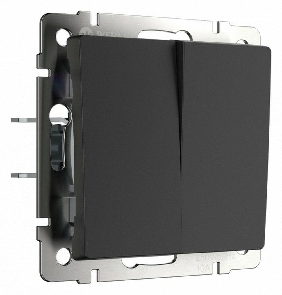 Фото Выключатель проходной двухклавишный без рамки Werkel черный матовый W1122008 WRK_a051621 - интернет-магазин МегаТерем в Москве