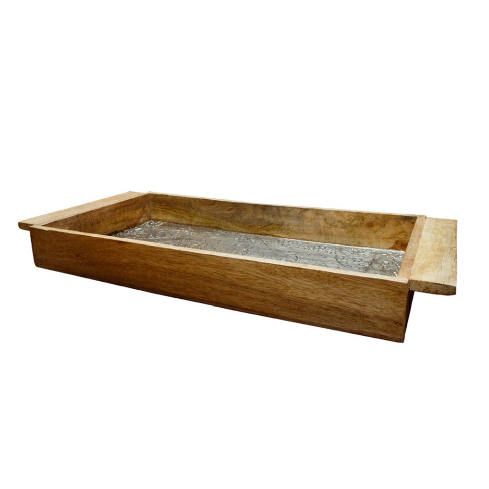 Фото Поднос HD-AM-76, дерево, металл, Light burnt with ant. silver metal finish, ROOMERS FURNITURE - интернет-магазин МегаТерем в Москве