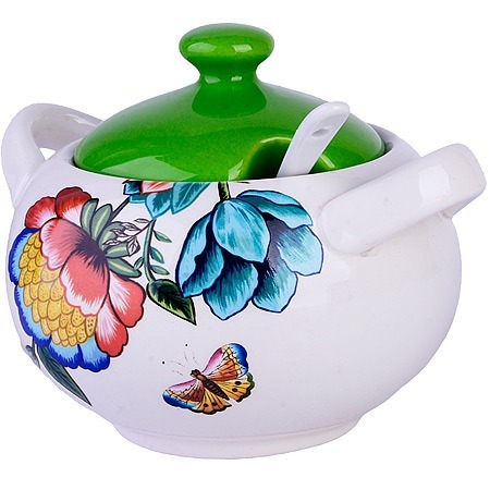 Фото Сахарница с крышкой 375 мл с ложкой Летний букет LORAINE (30795) - интернет-магазин МегаТерем в Москве