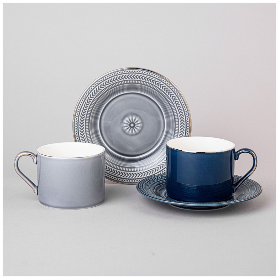 Фото Чайный набор lefard top style на 2 пер. 4 пр. 250 мл серый, синий (42-544)  - интернет-магазин МегаТерем в Москве