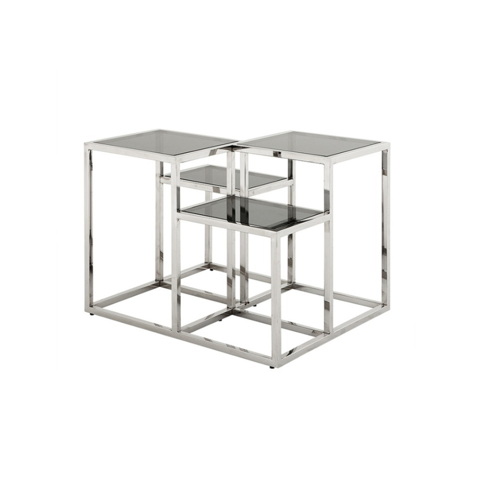 Фото Стол Смитсон 108191, нержавеющая сталь, стекло, chrom/grey, ROOMERS FURNITURE - интернет-магазин МегаТерем в Москве