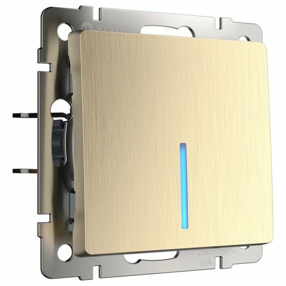 Фото Выключатель одноклавишный с подсветкой без рамки Werkel шампань рифленый W1110110 WRK_a051413 - интернет-магазин МегаТерем в Москве