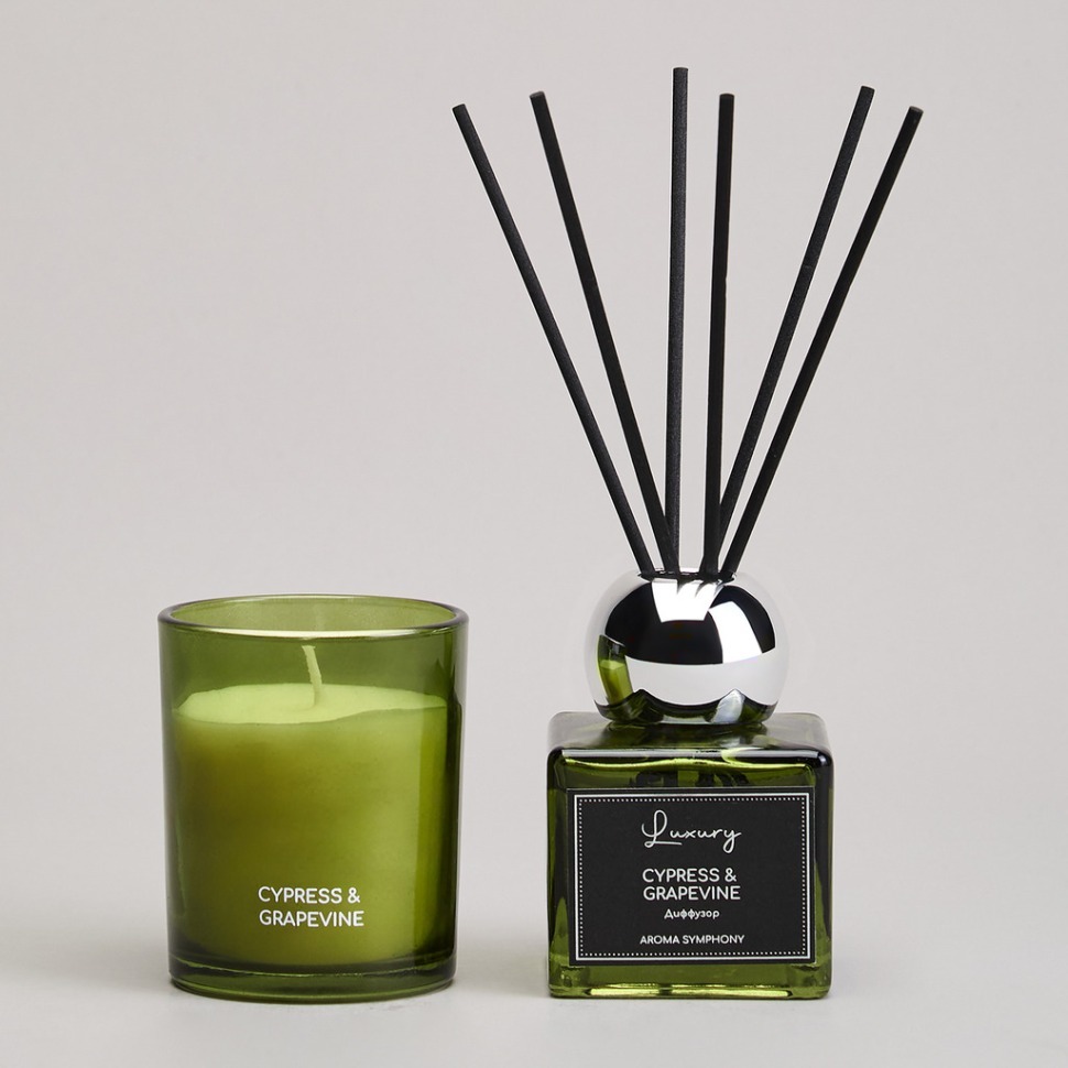 Фото Набор ароматический luxury свеча в стакане 6*7,5 см и диффузор 70 мл cypress&amp;grapevine Lefard (605-121) - интернет-магазин МегаТерем в Москве