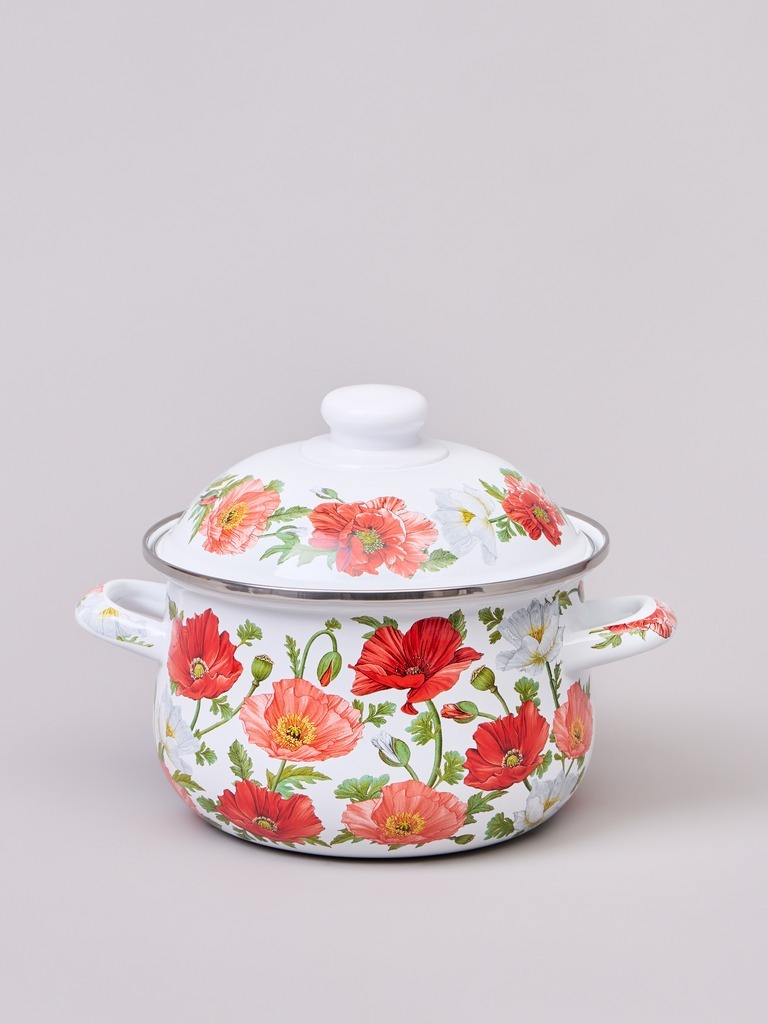 Фото Кастрюля agness эмалированная с эмал.крышкой серия маки, 2.0 л, 18*11 см (934-741)  - интернет-магазин МегаТерем в Москве