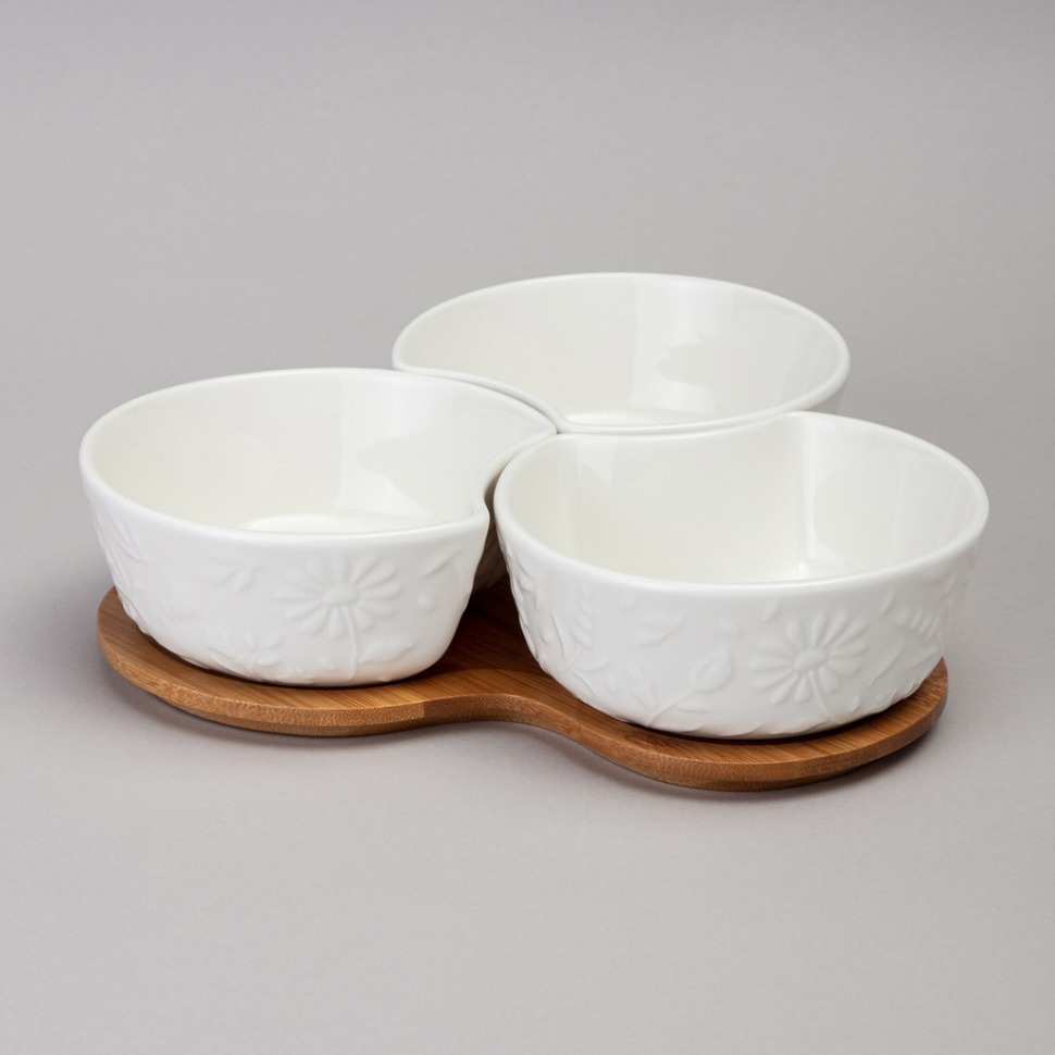 Фото Менажница 3 секции lefard flowers story на дерев. подставке 22*22*6 см 250 мл (474-262)  - интернет-магазин МегаТерем в Москве