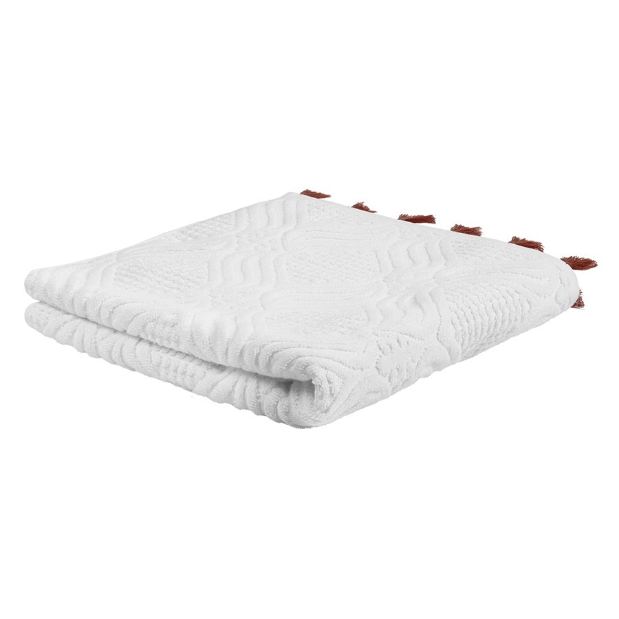 Фото Полотенце банное белое, с кисточками цвета красной глины из коллекции essential, 70х140 см (75402) - интернет-магазин МегаТерем в Москве