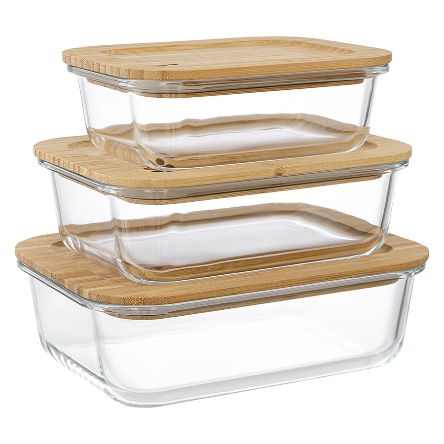 Фото Набор контейнеров для запекания и хранения eco store с крышками из бамбука, 3 шт. (76238) - интернет-магазин МегаТерем в Москве