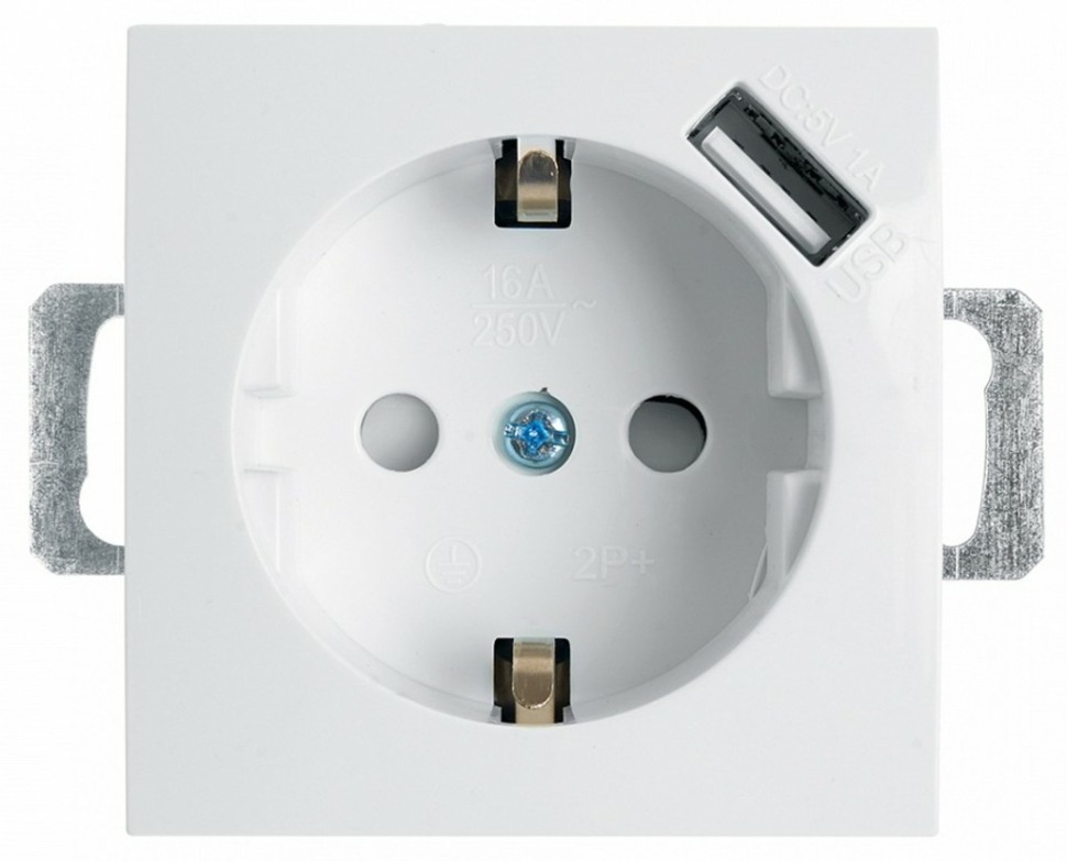 Фото Розетка с заземлением и со шторкой и USB, без рамки Stekker Эрна 39318 FE_39318 - интернет-магазин МегаТерем в Москве
