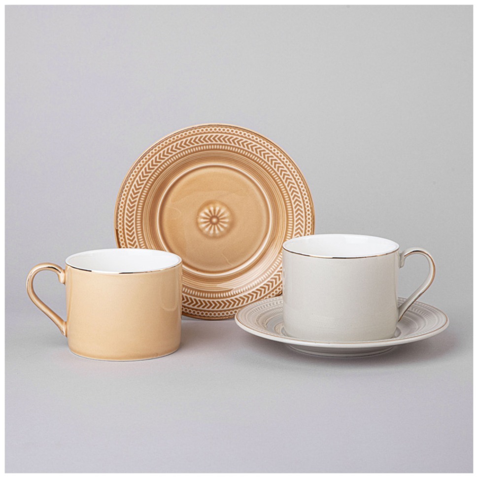 Фото Чайный набор lefard top style на 2 пер. 4 пр. 250 мл бежевый, светло-серый (42-545)  - интернет-магазин МегаТерем в Москве