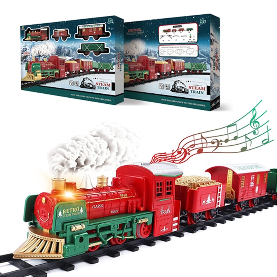 Фото Железная дорога Новогодний поезд Fenfa (5 вагонов, звук, пускает пар) (1603D) - интернет-магазин МегаТерем в Москве