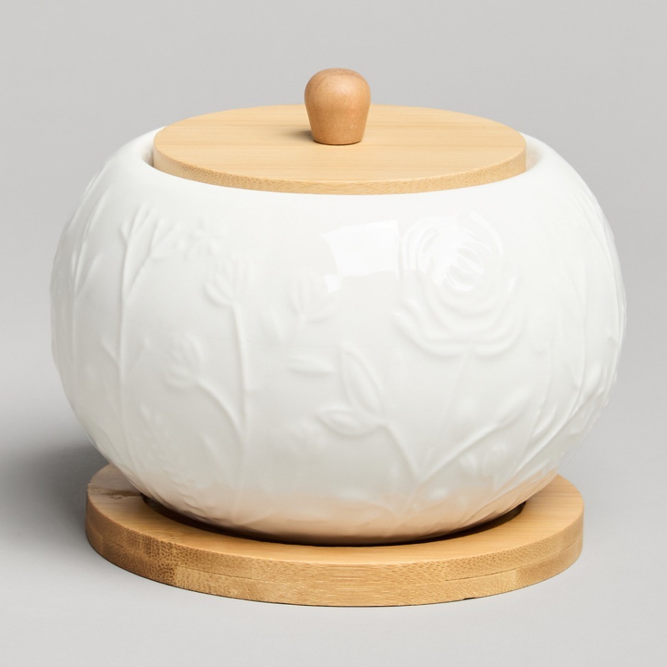 Фото Сахарница lefard meadow с дер. крышкой на дер. подставке 12*9,5 см 450 мл (587-208)  - интернет-магазин МегаТерем в Москве
