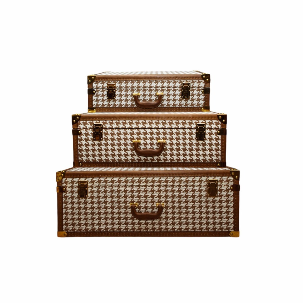 Фото Сундук T0138A58C#, текстиль, кожа, металл, gold/brown, ROOMERS FURNITURE - интернет-магазин МегаТерем в Москве