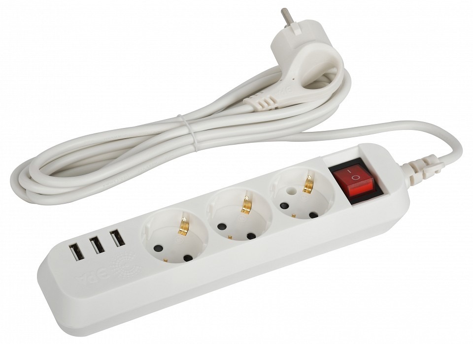 Фото Удлинитель с выключателем Эра  U-3es-1,5m-USB ER_B0052900 - интернет-магазин МегаТерем в Москве