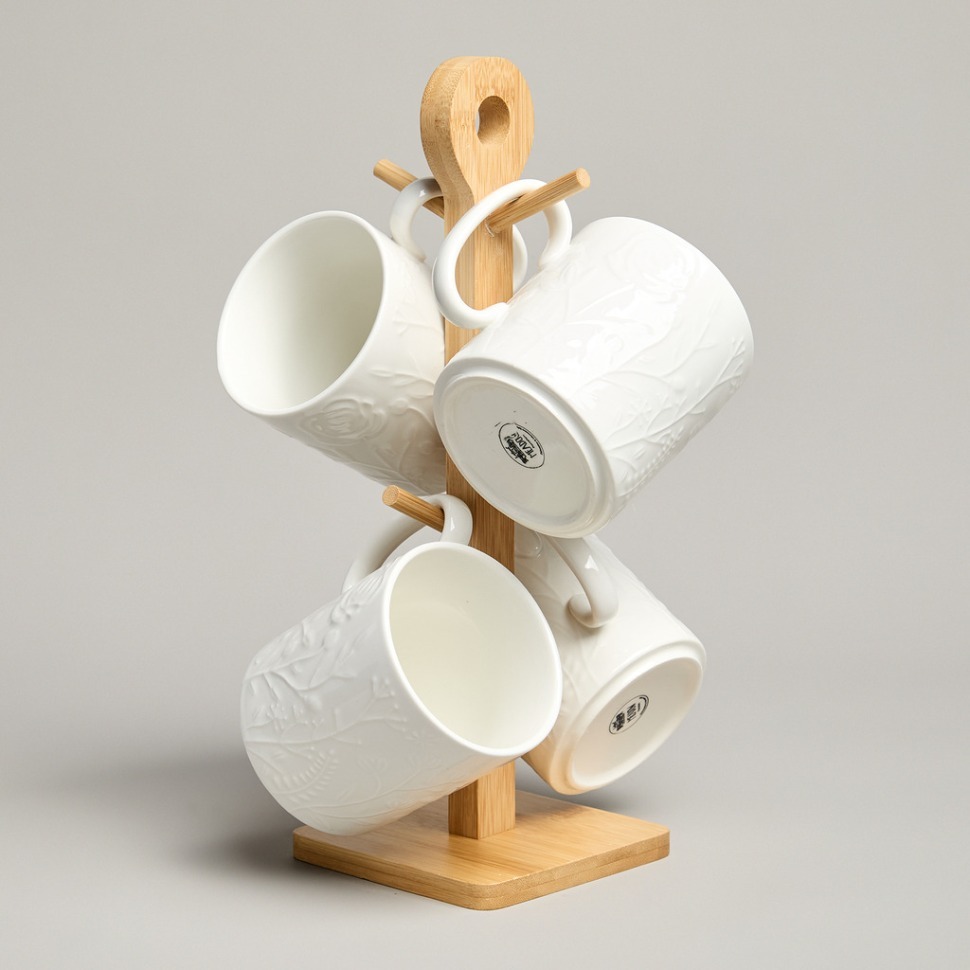 Фото Набор кружек lefard meadow 4 шт. 380 мл на дер. подставке (587-206)  - интернет-магазин МегаТерем в Москве