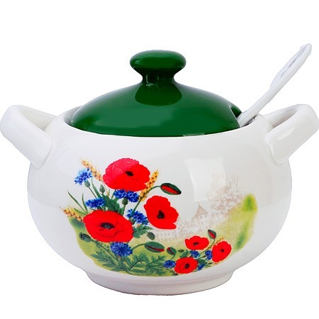 Фото Сахарница с крышкой 375 мл с ложкой Цветущие Маки LORAINE (60282) - интернет-магазин МегаТерем в Москве