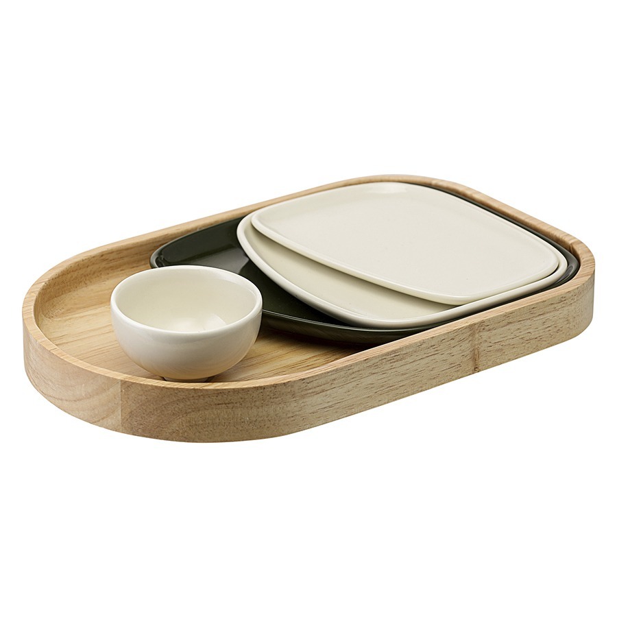 Фото Набор из 4-х сервировочных тарелок на деревянном подносе sorrento (78439) - интернет-магазин МегаТерем в Москве