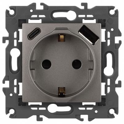 Розетка с заземлением и со шторкой и 2хUSB, без рамки Эра Эра Elegance 14-4108-16 ER_B0067695