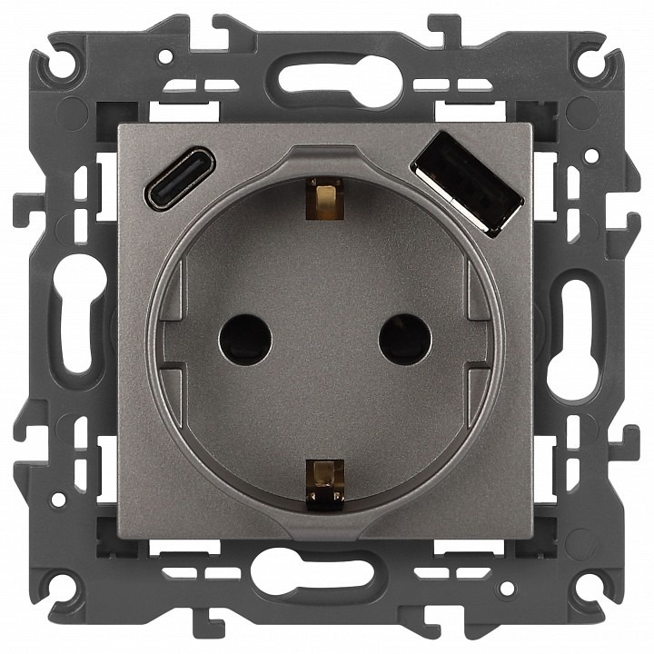 Фото Розетка с заземлением и со шторкой и 2хUSB, без рамки Эра Эра Elegance 14-4108-16 ER_B0067695 - интернет-магазин МегаТерем в Москве